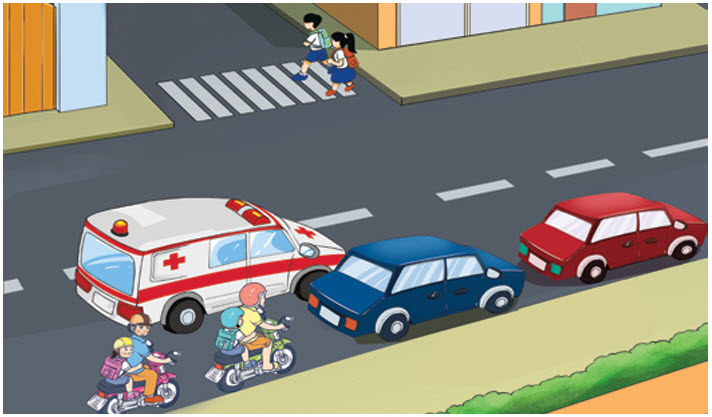 Hình 3a: Nhường đường cho xe cấp cứu